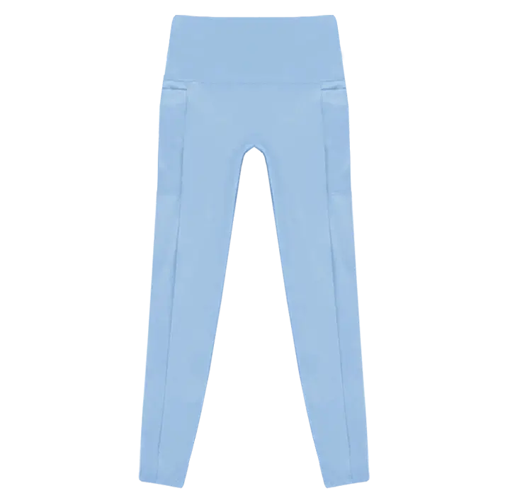 A flat lay image of the Allawah Leggings in the colour Crystal, showcasing side pockets and a seamless front