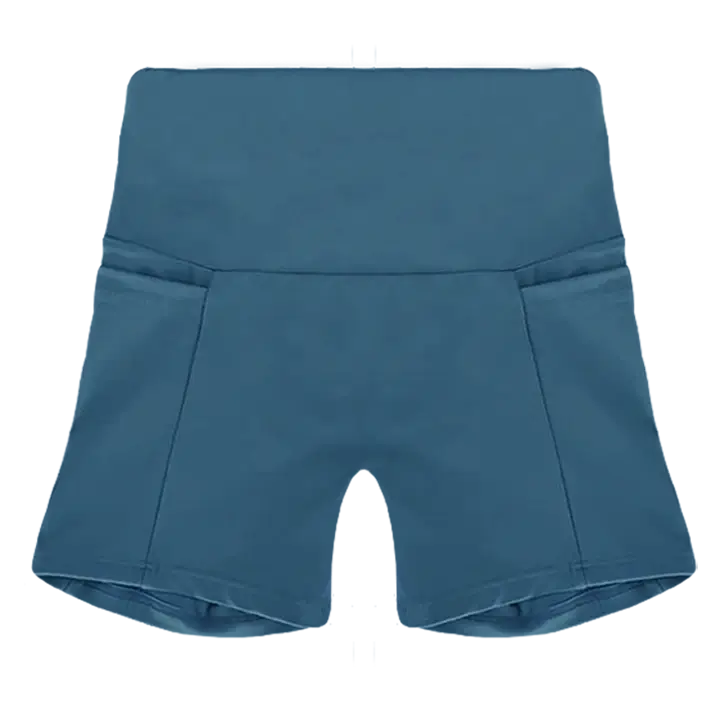A flat lay image of the Allawah Shorts in the colour Resort, showcasing side pockets and a seamless front
