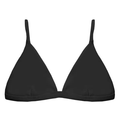 A flat lay image of our classic triangle swim top Bindi in the colour Black