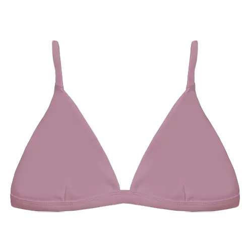 A flat lay image of our classic triangle swim top Bindi in the colour Blush