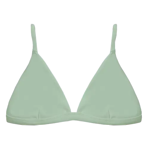 A flat lay image of our classic triangle swim top Bindi in the colour Moss