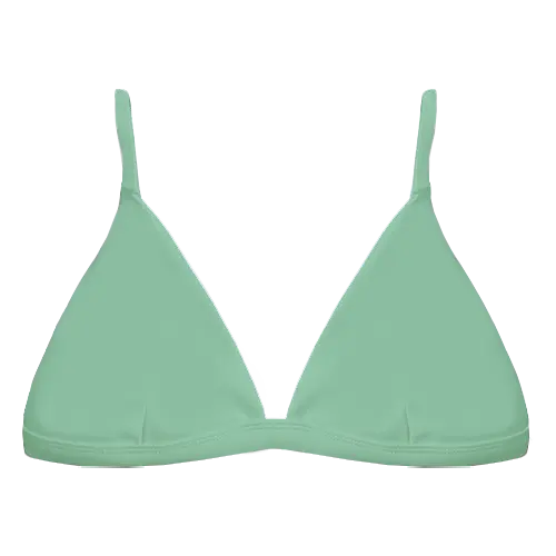 A flat lay image of our classic triangle swim top Bindi in the colour Pistachio