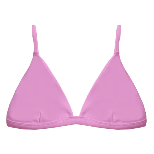 A flat lay image of our classic triangle swim top Bindi in the colour Sugar Pink