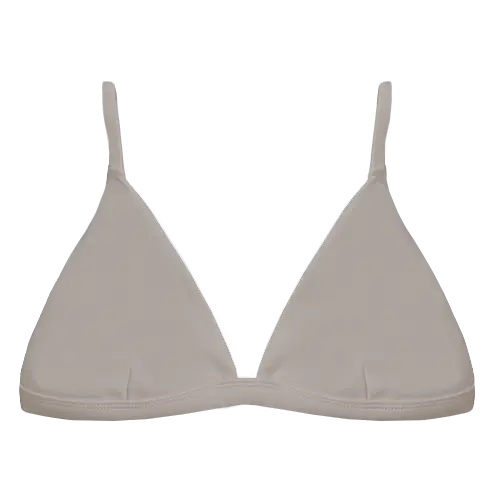 A flat lay image of our classic triangle swim top Bindi in the colour Taupe