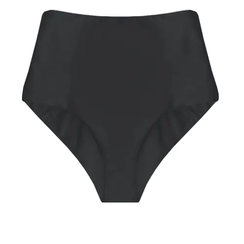 A flat lay image of our high waisted swim bottom Ellin in the colour Black