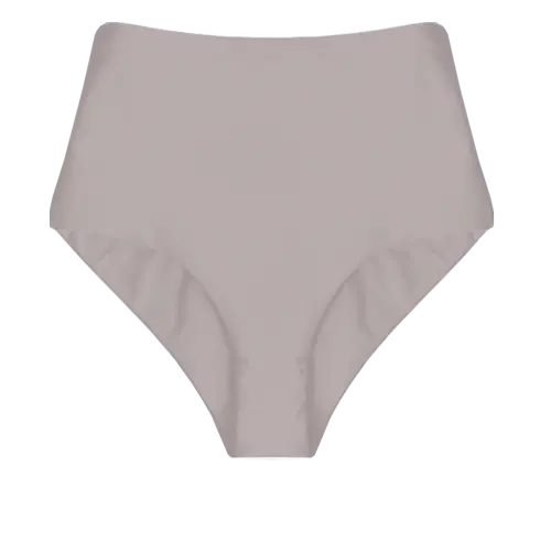 A flat lay image of our high waisted swim bottom Ellin in the colour Taupe