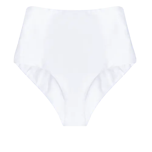 A flat lay image of our high waisted swim bottom Ellin in the colour White