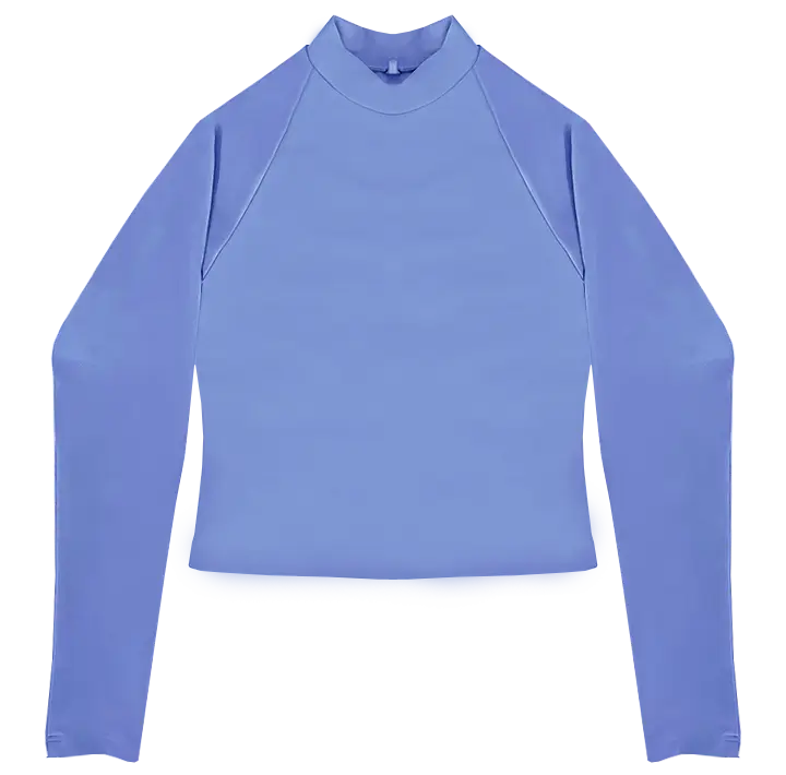 A flat lay image of the Euroka Cropped Rash Vest in the colour Cornflower