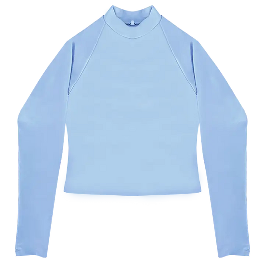 A flat lay image of the Euroka Cropped Rash Vest in the colour Crystal
