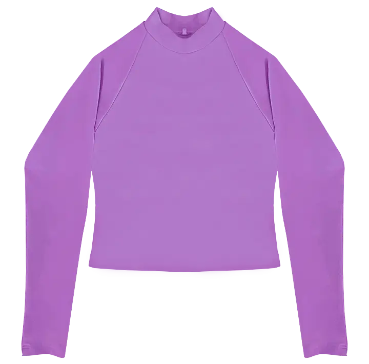 A flat lay image of the Euroka Cropped Rash Vest in the colour Lavender