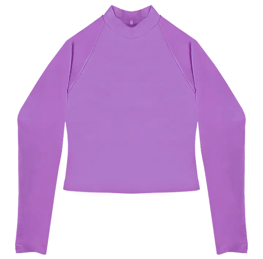A flat lay image of the Euroka Cropped Rash Vest in the colour Lavender