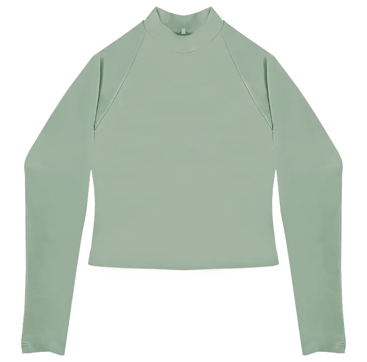 A flat lay image of the Euroka Cropped Rash Vest in the colour Moss