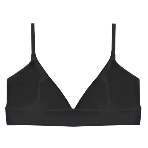 A flat lay image of our sporty style triangle swim top Iluka in the colour Black