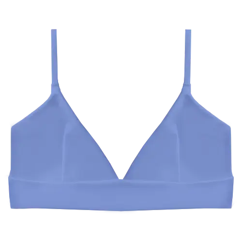 A flat lay image of our sporty style triangle swim top Iluka in the colour Cornflower