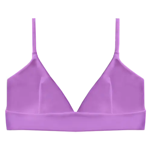 A flat lay image of our sporty style triangle swim top Iluka in the colour Lavender