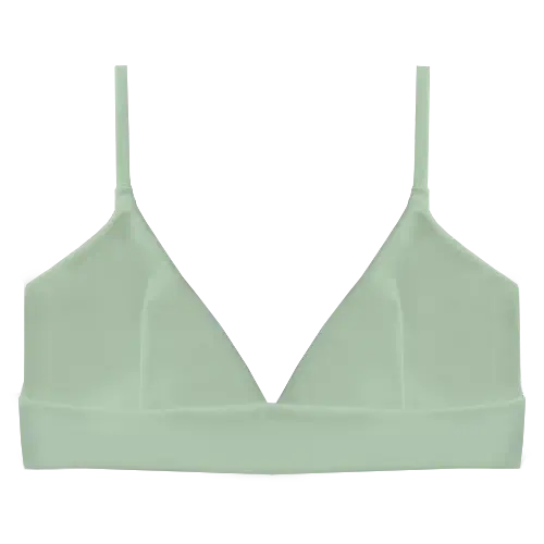 A flat lay image of our sporty style triangle swim top Iluka in the colour Moss