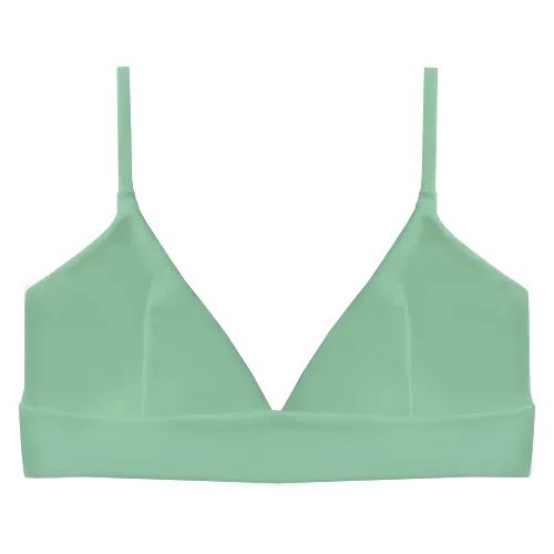 A flat lay image of our sporty style triangle swim top Iluka in the colour Pistachio