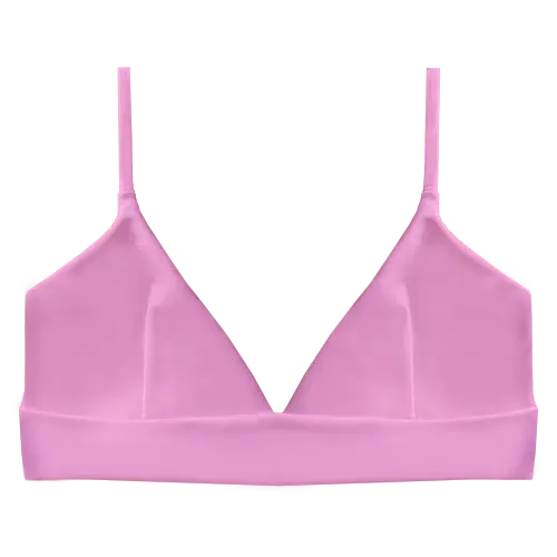 A flat lay image of our sporty style triangle swim top Iluka in the colour Sugar Pink