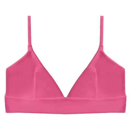 A flat lay image of our sporty style triangle swim top Iluka in the colour Watermelon