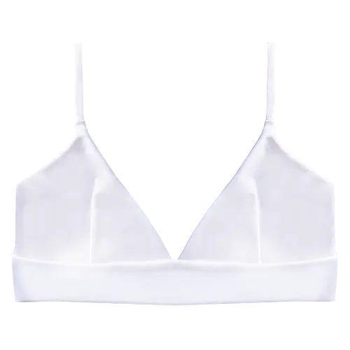 A flat lay image of our sporty style triangle swim top Iluka in the colour White