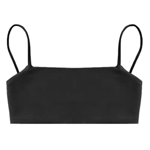 A flat lay image of our bandeau style swim top Kirra in the colour Black