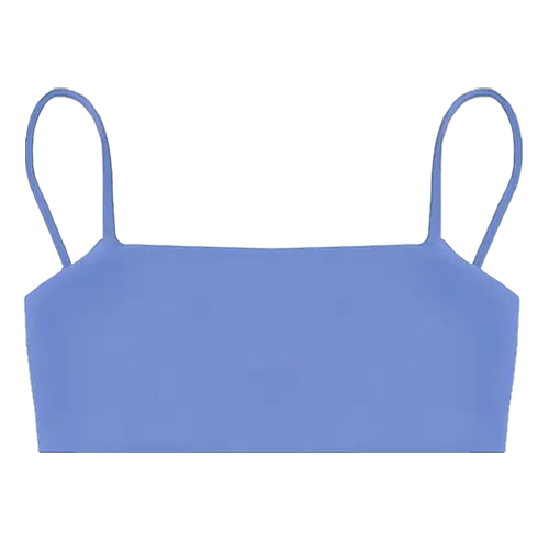 A flat lay image of our bandeau style swim top Kirra in the colour Cornflower
