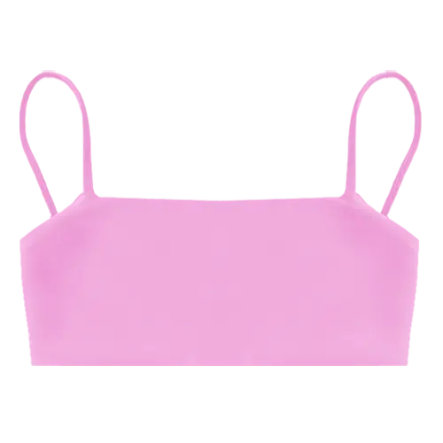 A flat lay image of our bandeau style swim top Kirra in the colour Sugar Pink
