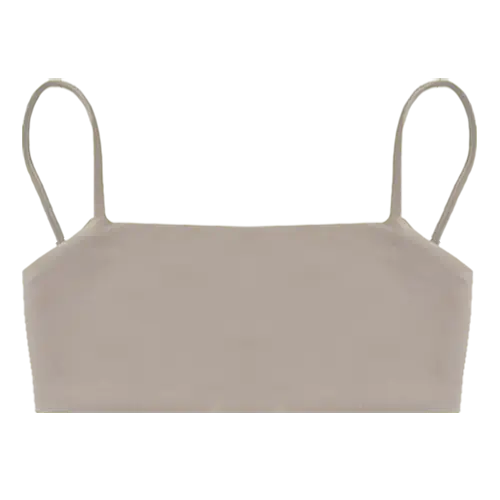 A flat lay image of our bandeau style swim top Kirra in the colour Taupe