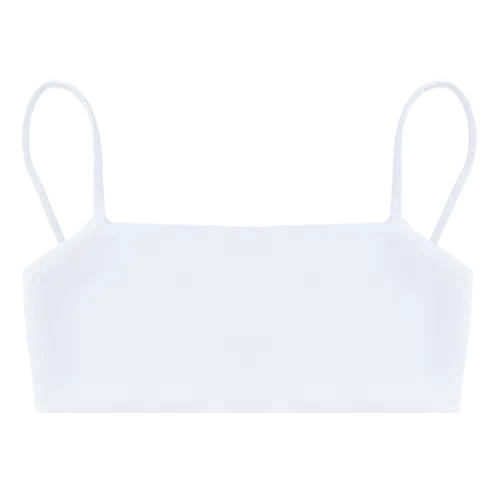 A flat lay image of our bandeau style swim top Kirra in the colour White