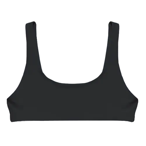 A flat lay image of our sporty style swim top Lowanna in the colour Black
