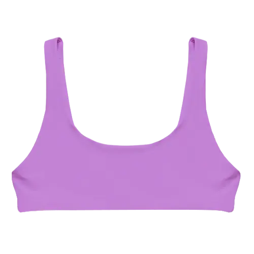 A flat lay image of our sporty style swim top Lowanna in the colour Lavender