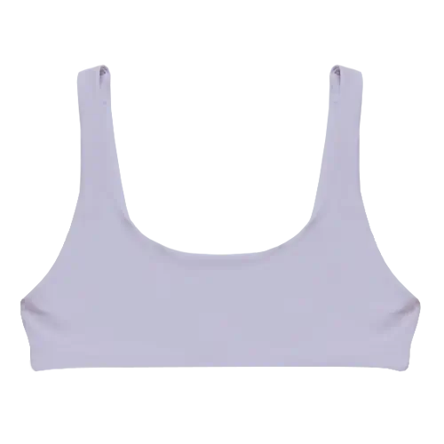 A flat lay image of our sporty style swim top Lowanna in the colour Mauve