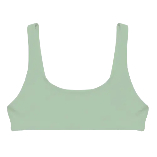 A flat lay image of our sporty style swim top Lowanna in the colour Moss