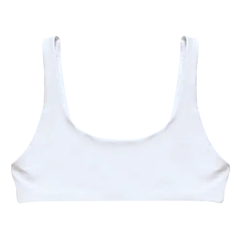 A flat lay image of our sporty style swim top Lowanna in the colour White